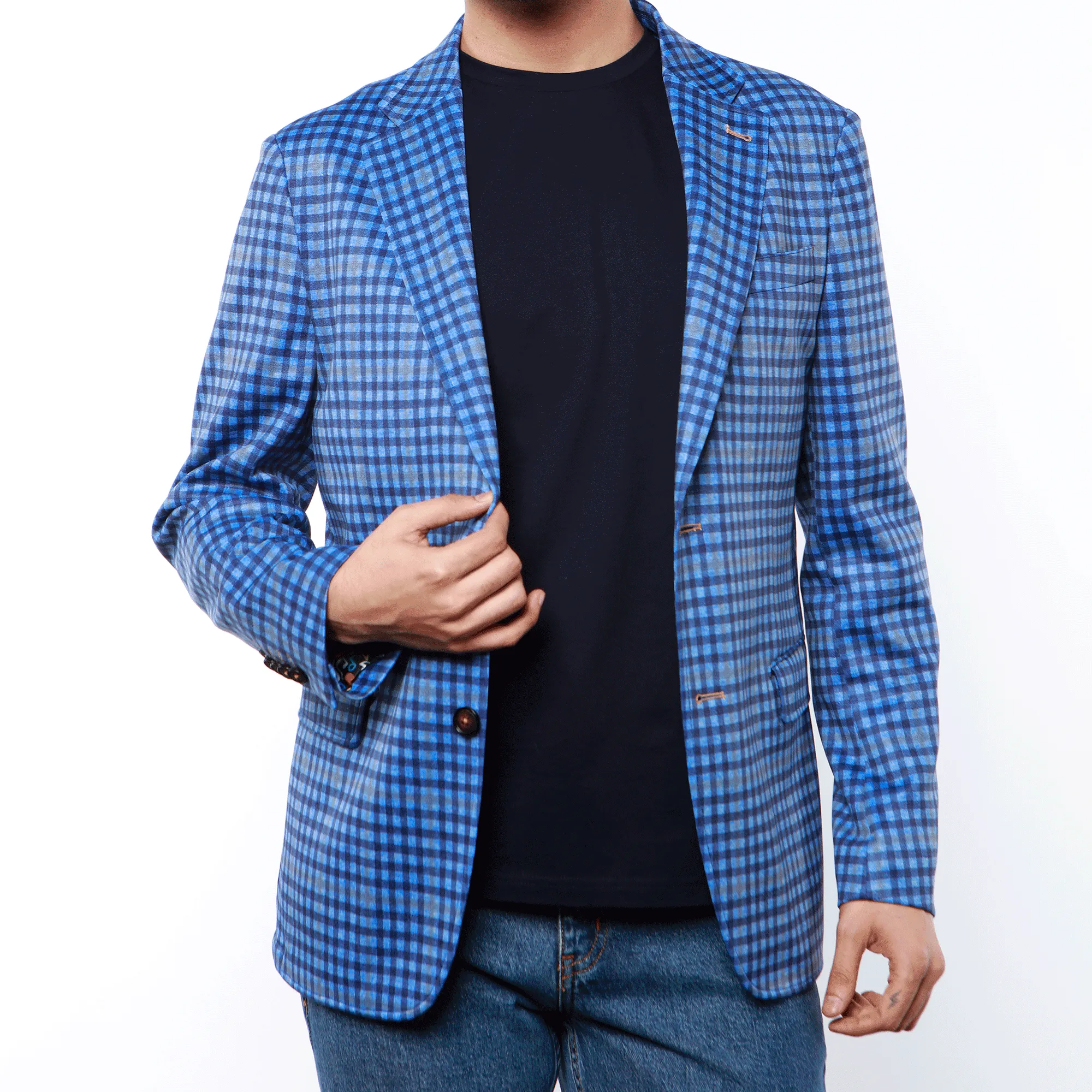 7 Downie St. - Finley Blue Plaid Stretch Blazer