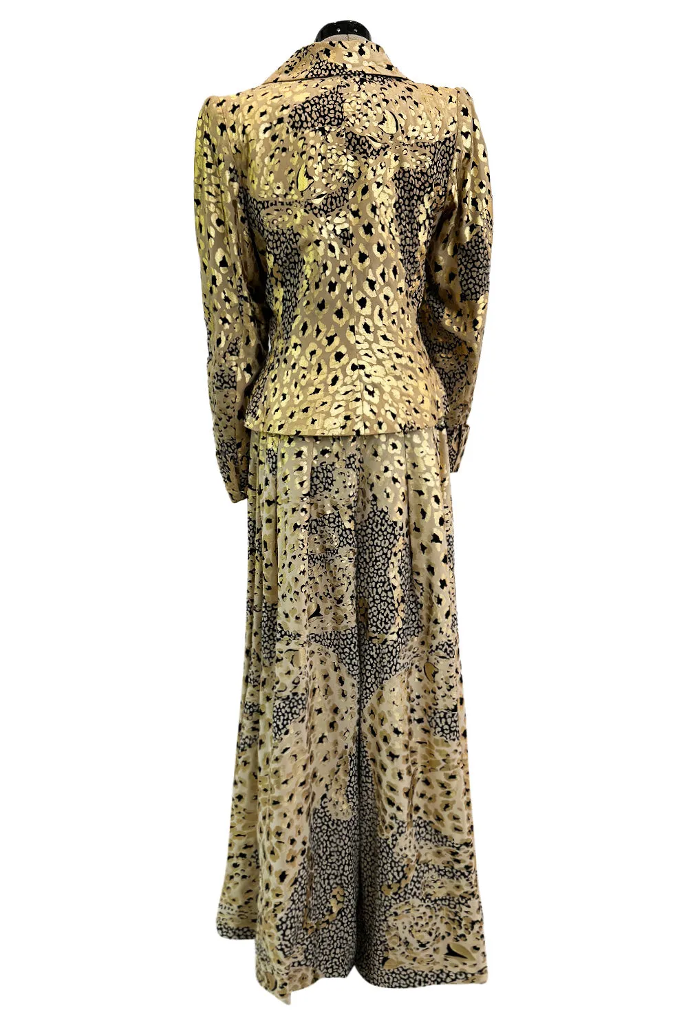 Amazing Fall 1992 Yves Saint Laurent Gold Leopard Print Extra Wide Pant & Jacket Suit Set