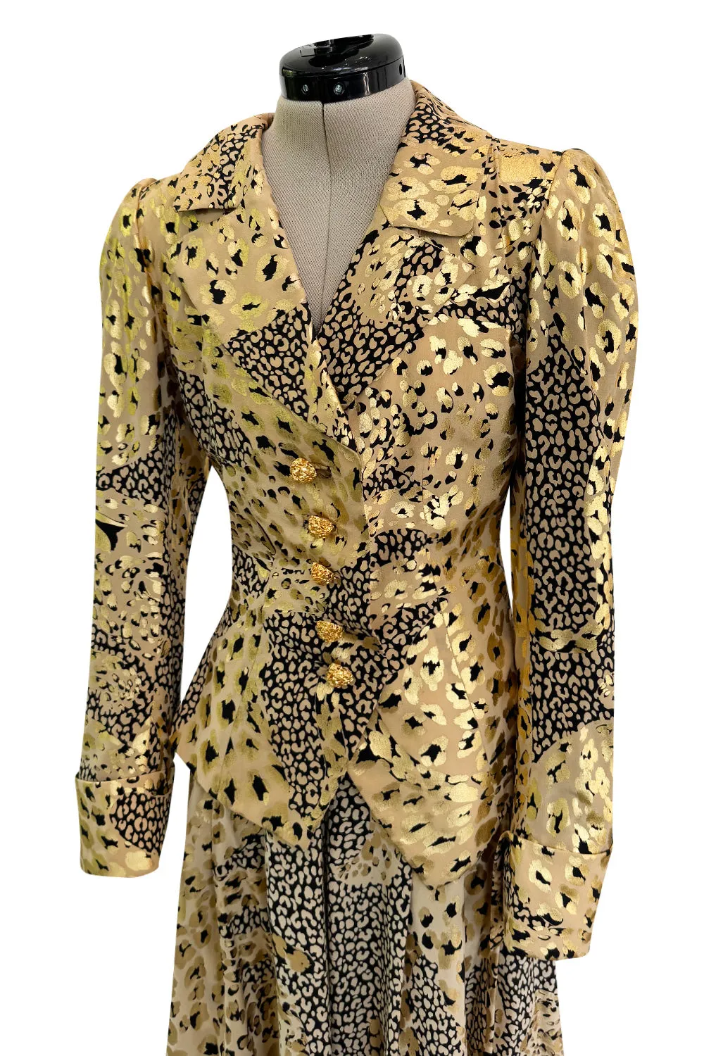 Amazing Fall 1992 Yves Saint Laurent Gold Leopard Print Extra Wide Pant & Jacket Suit Set