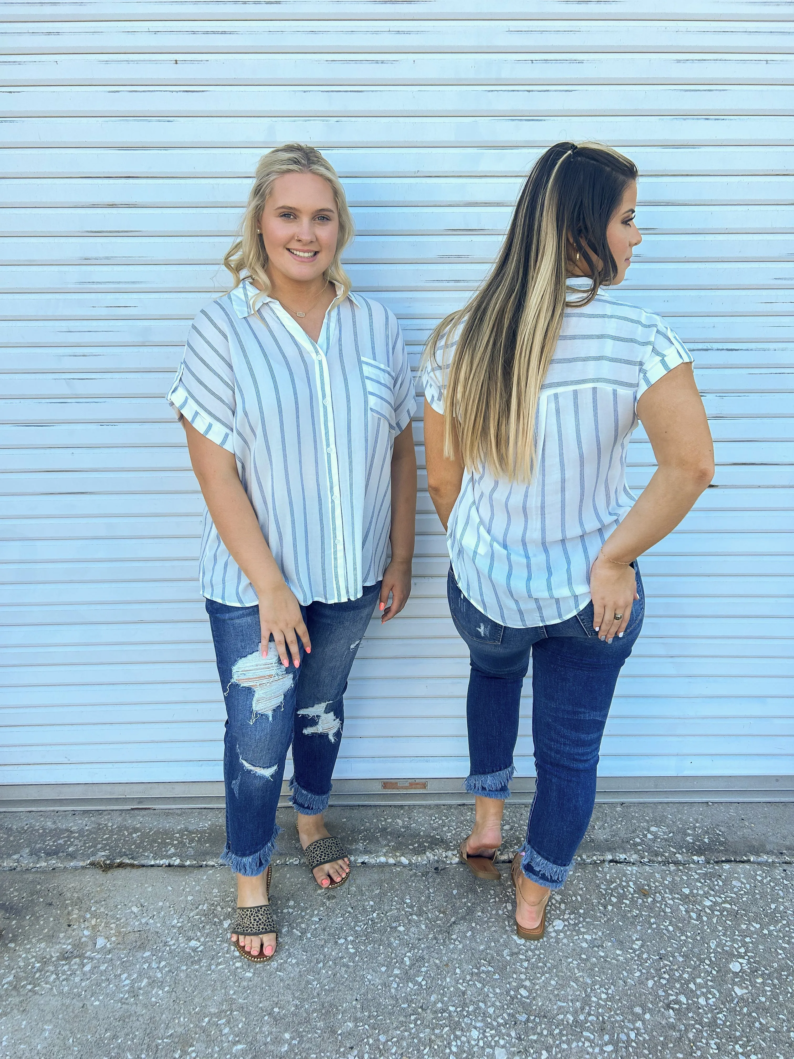 America Blue Striped Blouse