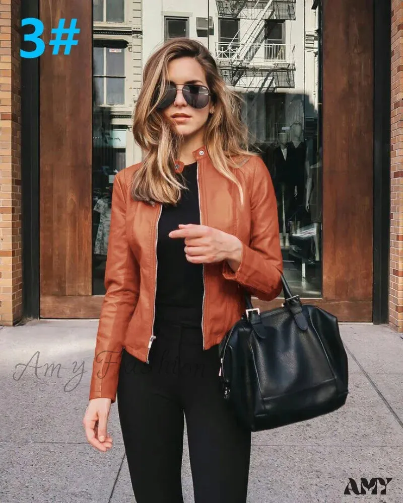 Amy Fashion - PU Leather Thick Warm Jacket