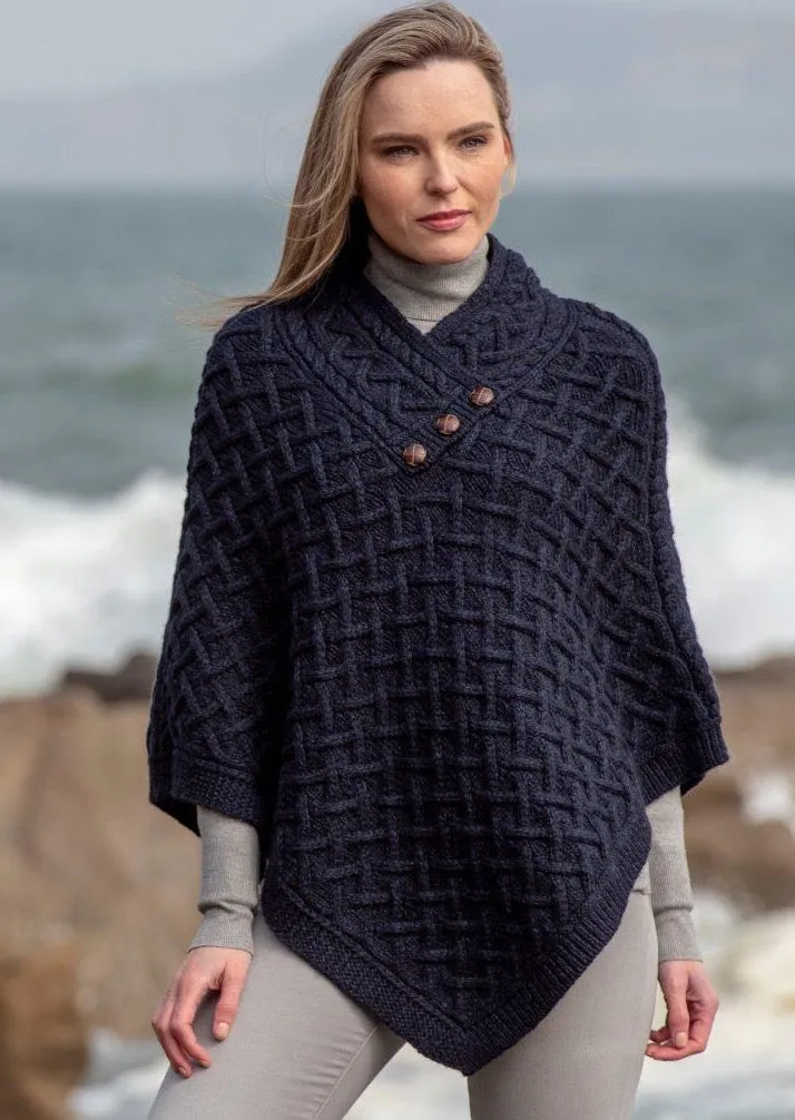 Aran Super Soft Merino Wool Poncho | Blue