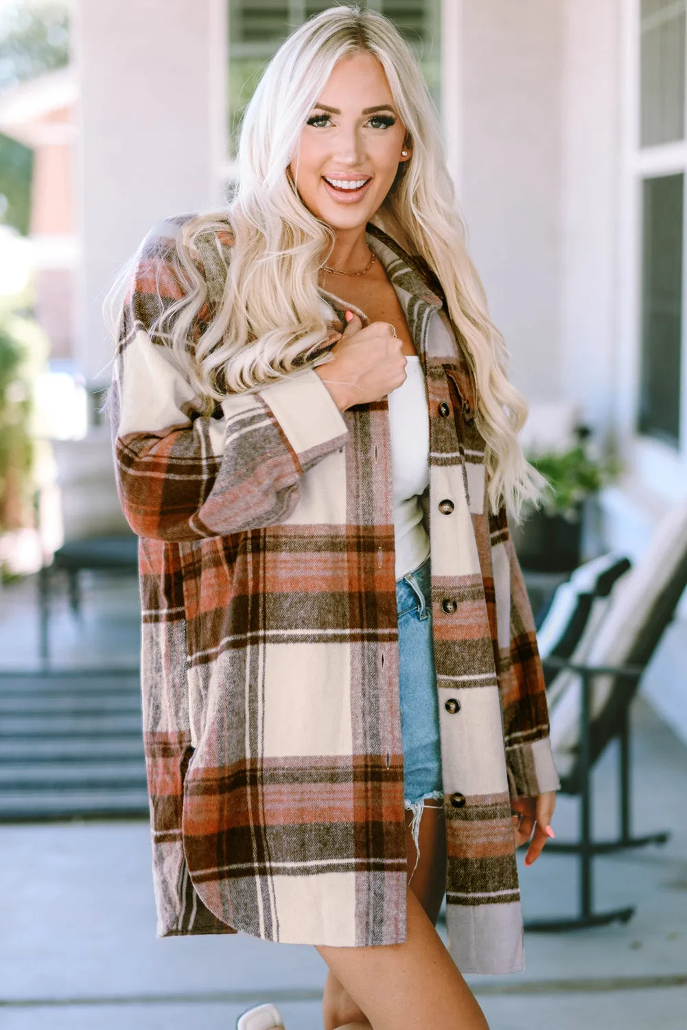 Autumn Plaid Button-Down Shirt Jacket