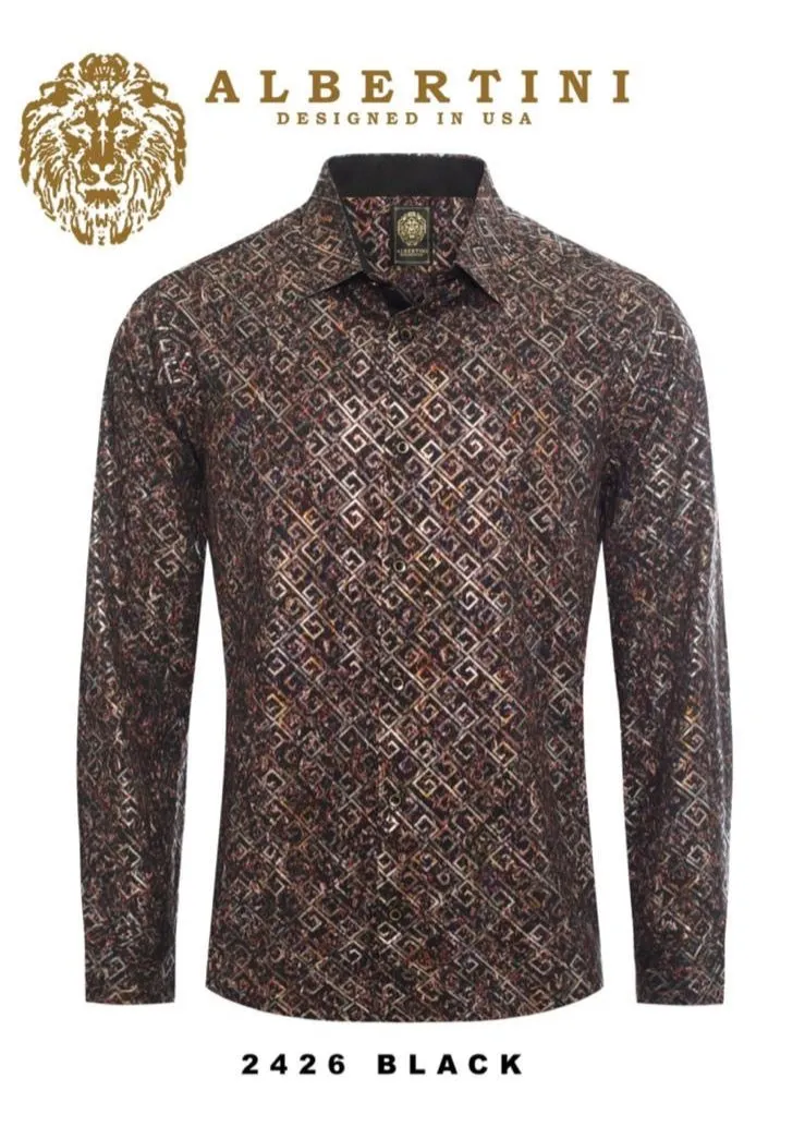 Black Paisley Luxury Fashion Design Men's Long Sleeve Casual Shirt Regular-Fit Style No: 2426