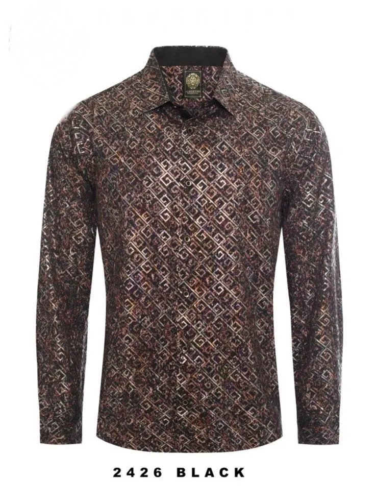 Black Paisley Luxury Fashion Design Men's Long Sleeve Casual Shirt Regular-Fit Style No: 2426