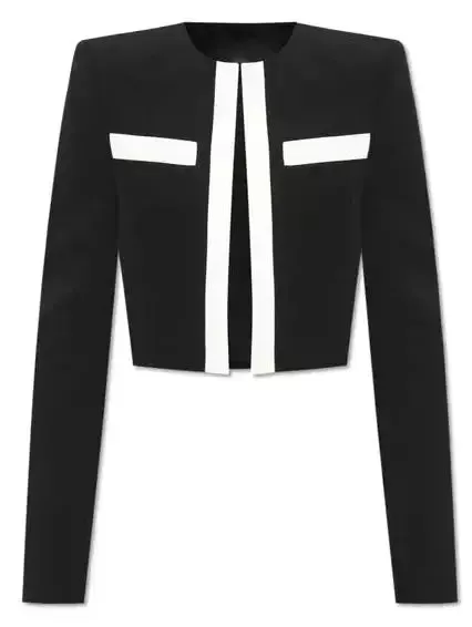 Black with White Trim Cropped Blazer Jacket