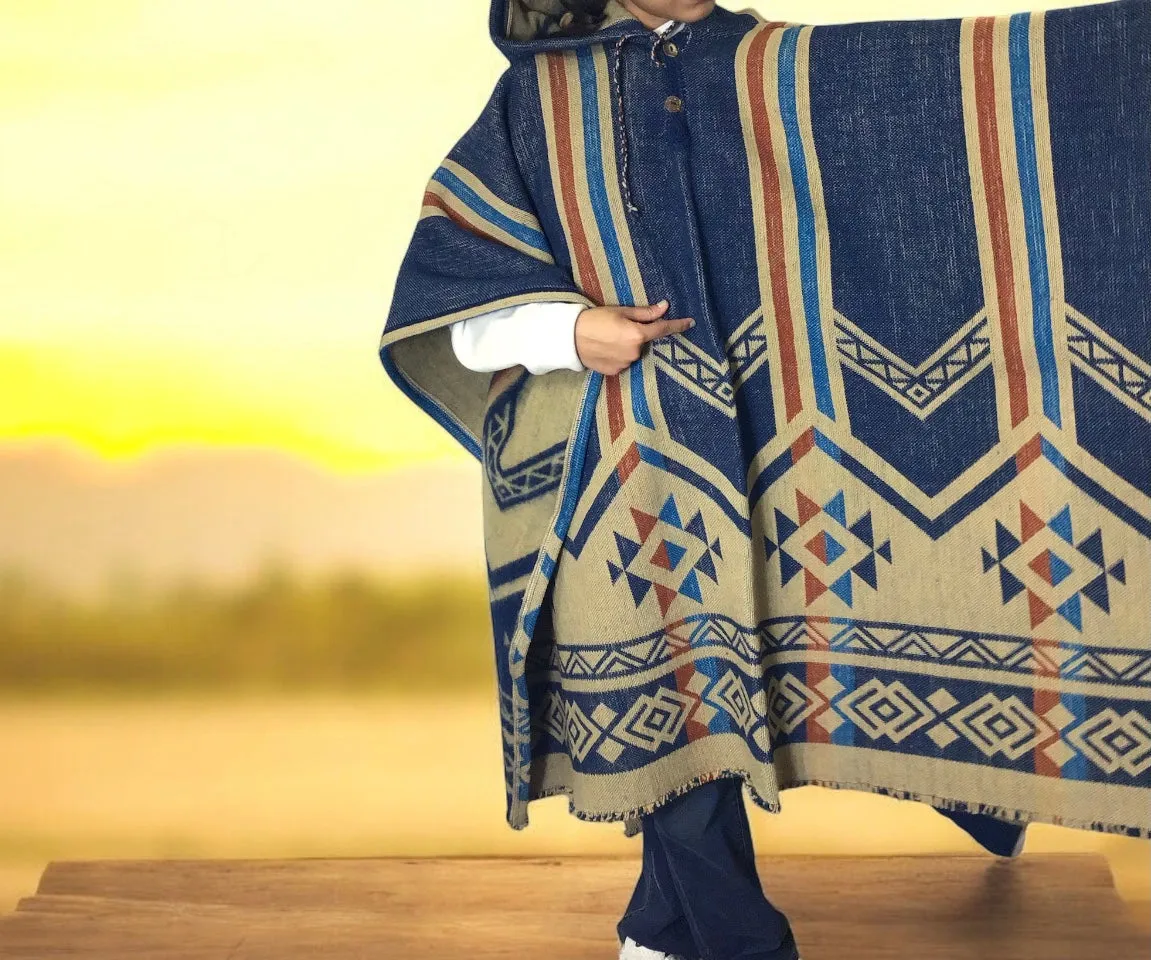 Blue Pure Llama wool Ponchos