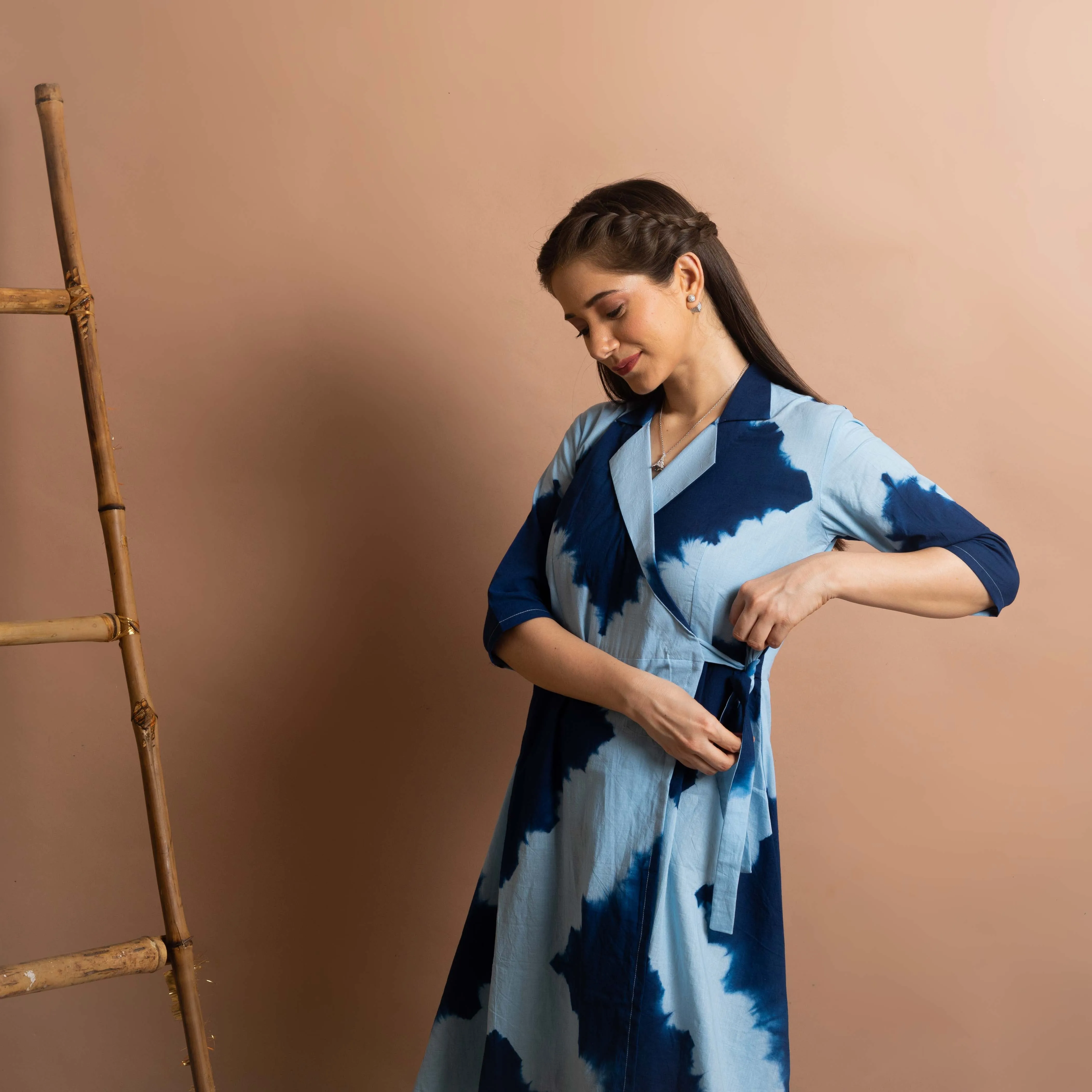 Blue Tie and Dye Wrap Dress