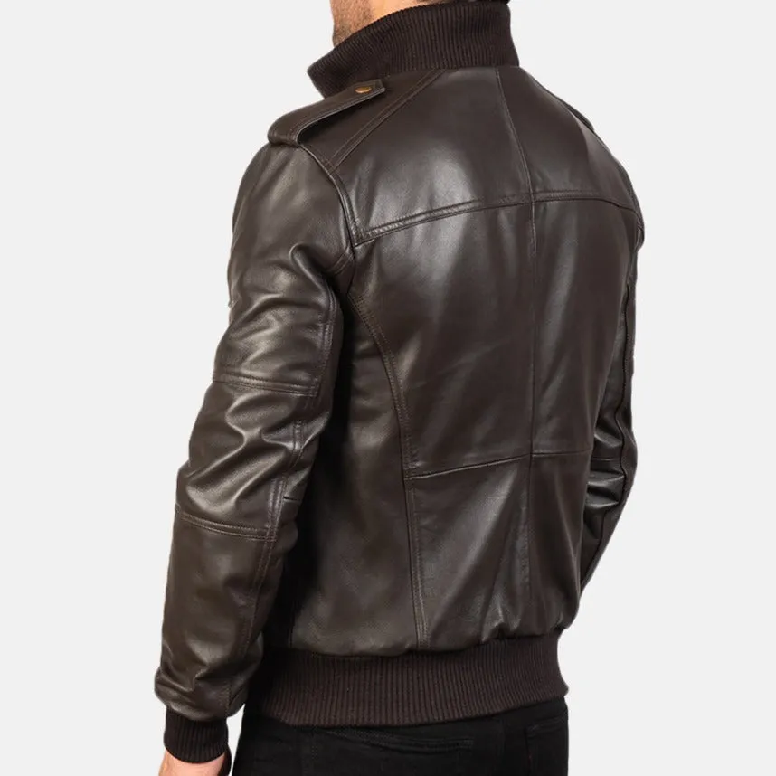 BOMBER-2403 MUSH Shadow Brown Leather Bomber Jacket