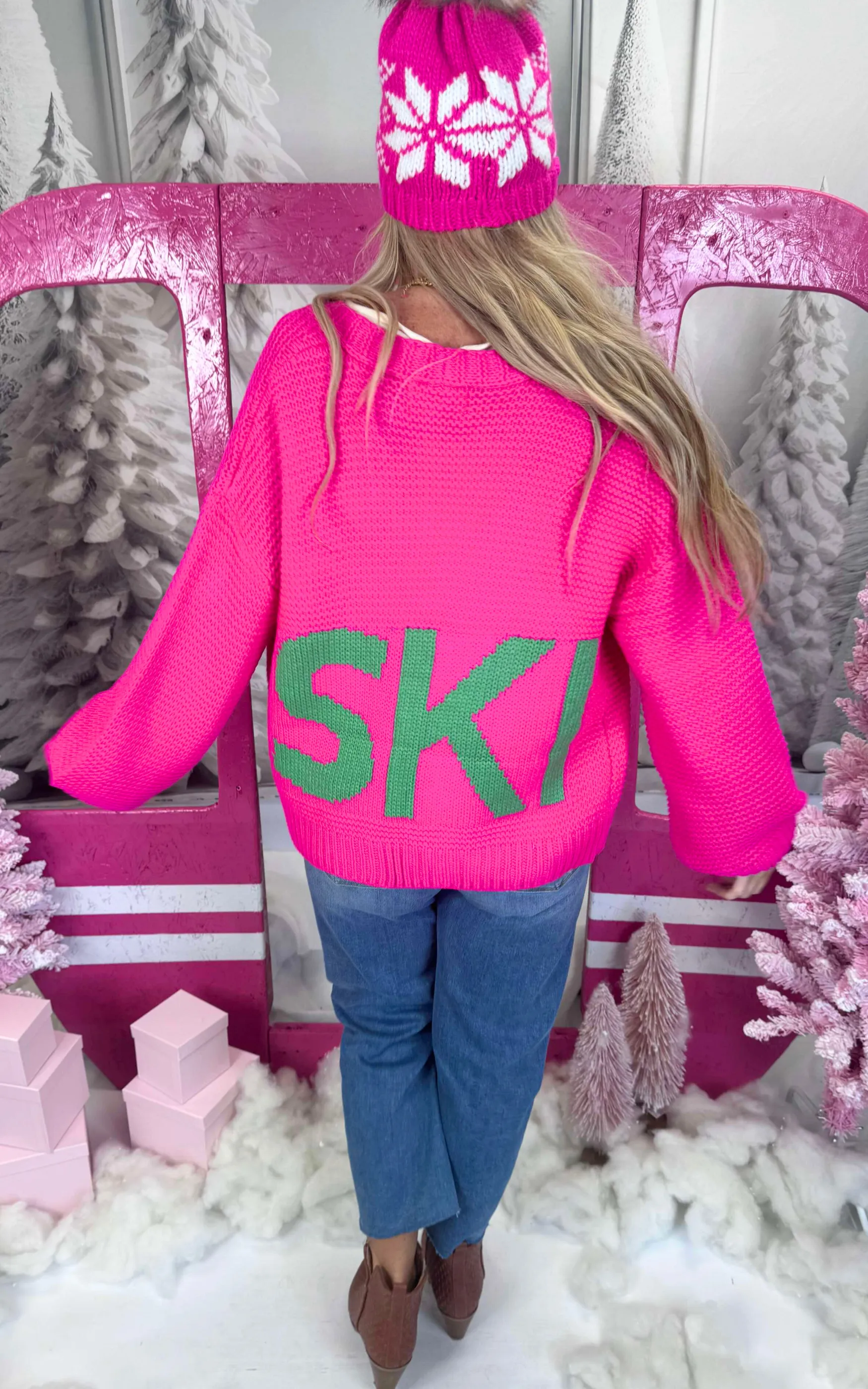 Bright Pink Ski Knit Cardigan