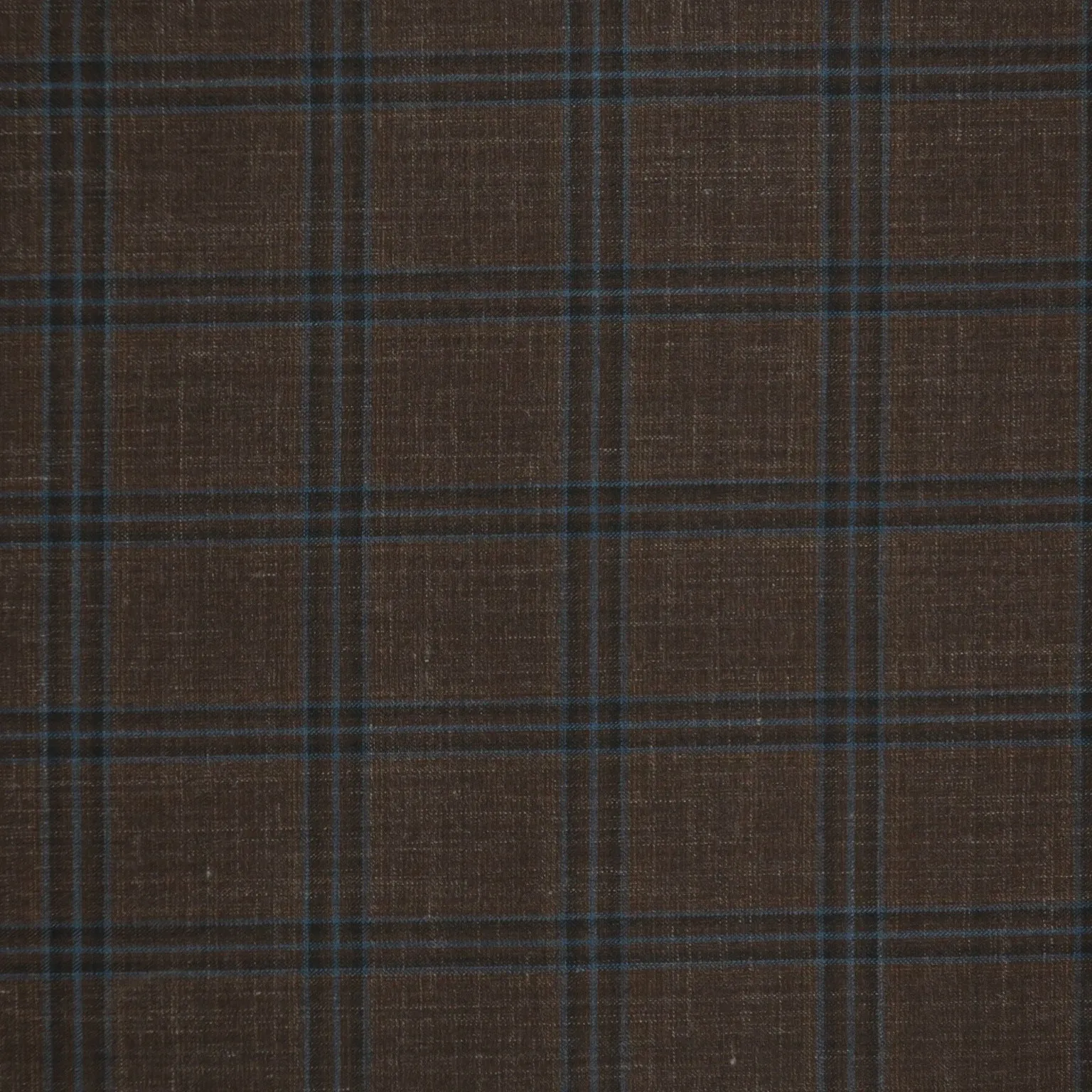 Brown and Blue Plaid Diamond Wool, Silk and Linen Ariston Fabric