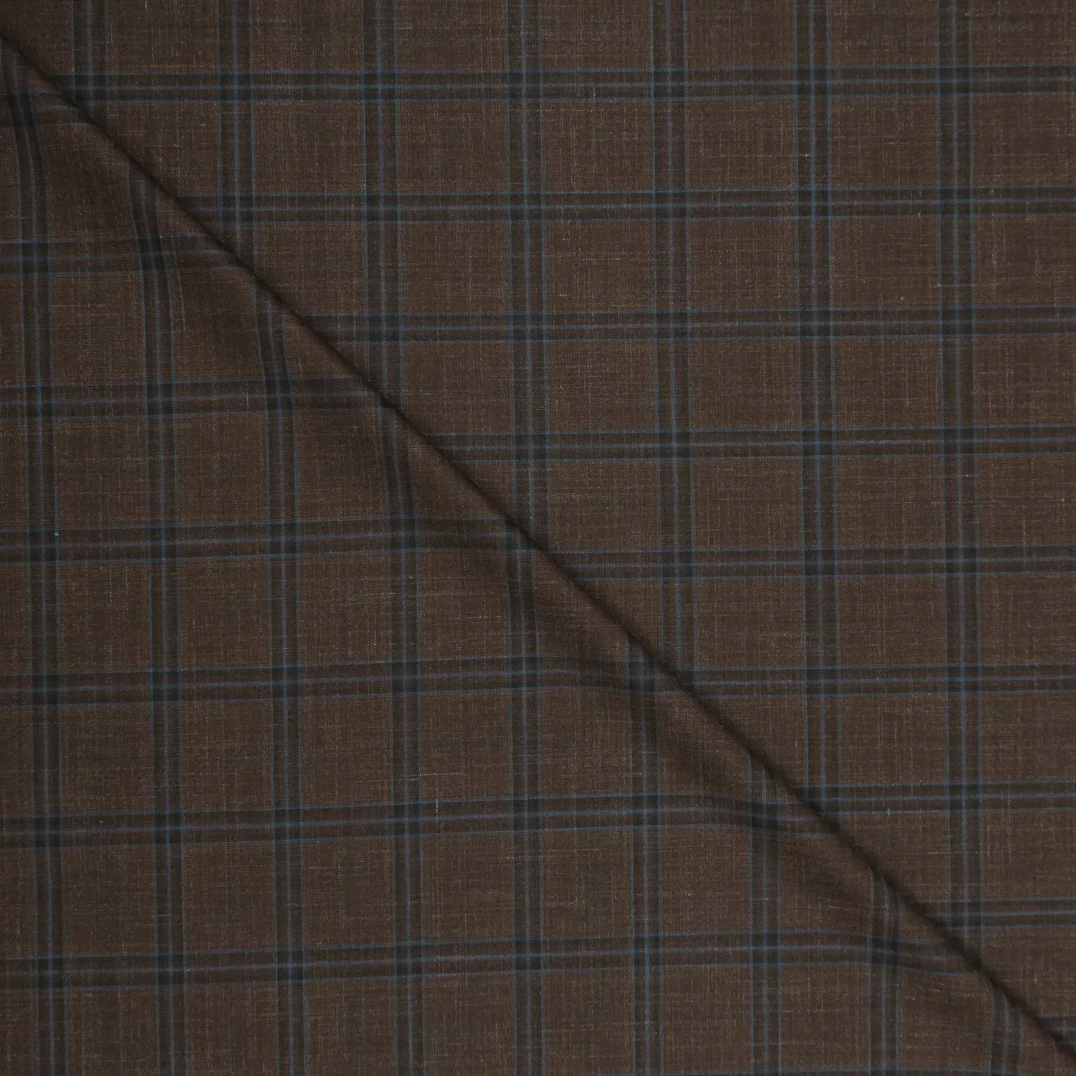 Brown and Blue Plaid Diamond Wool, Silk and Linen Ariston Fabric