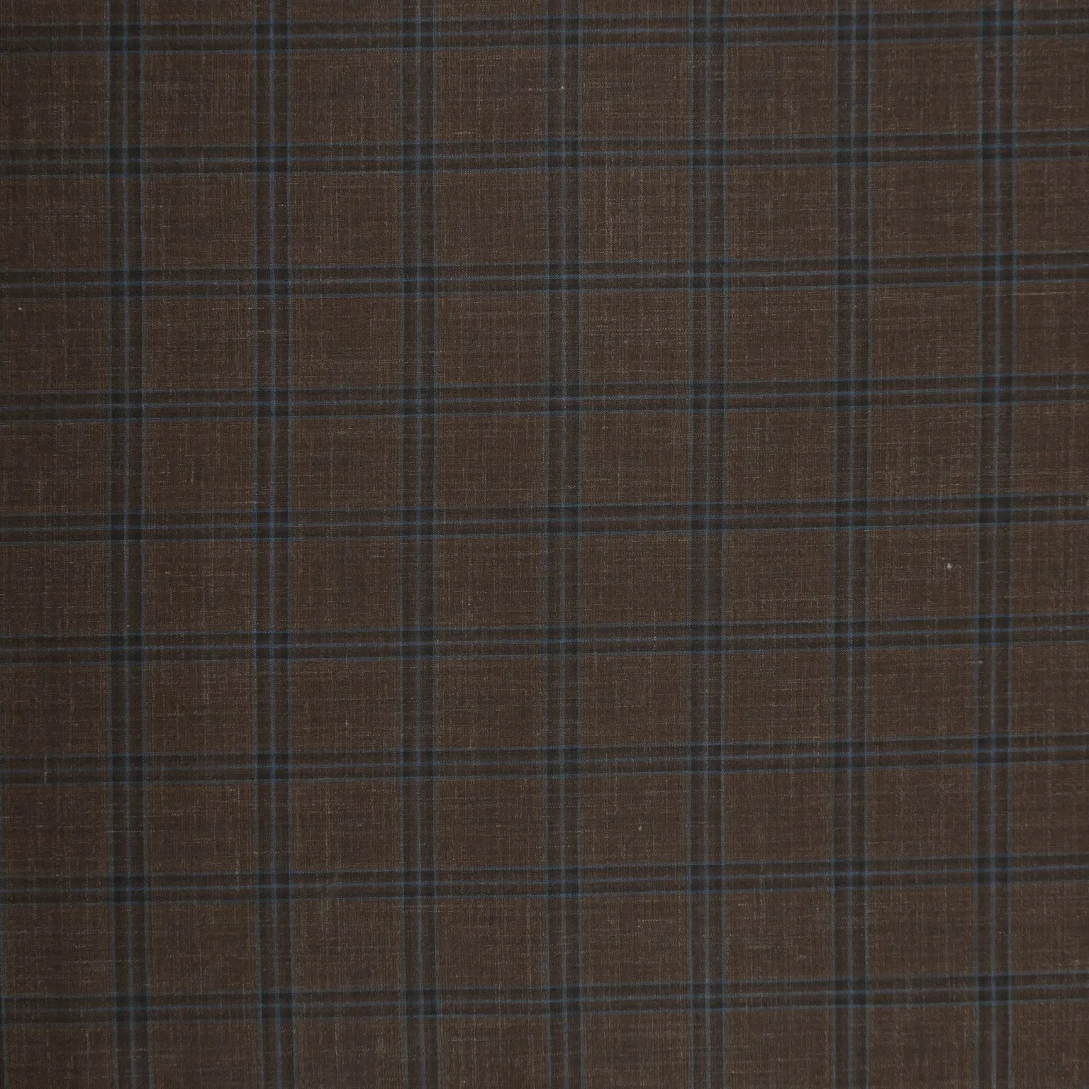 Brown and Blue Plaid Diamond Wool, Silk and Linen Ariston Fabric