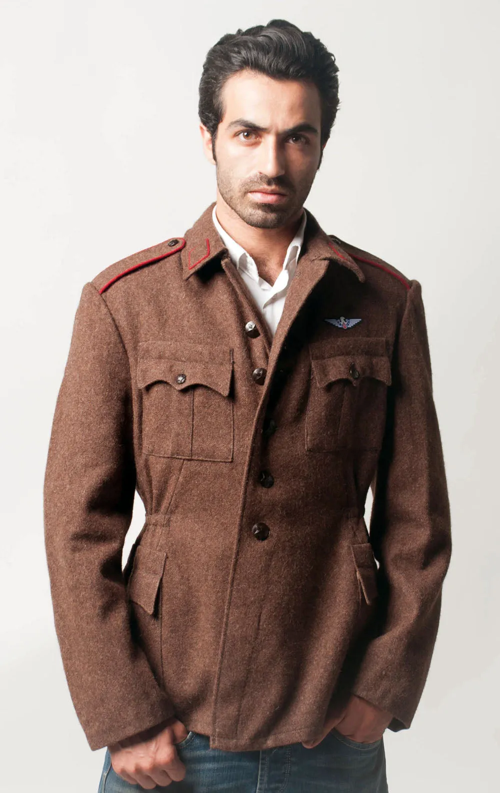 Brown Wool Military Style Jacket / Blazer