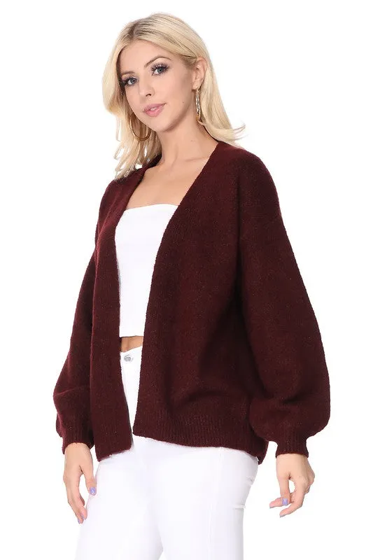 Bubble Bell Sleeve Chunky Open Sweater Cardigan