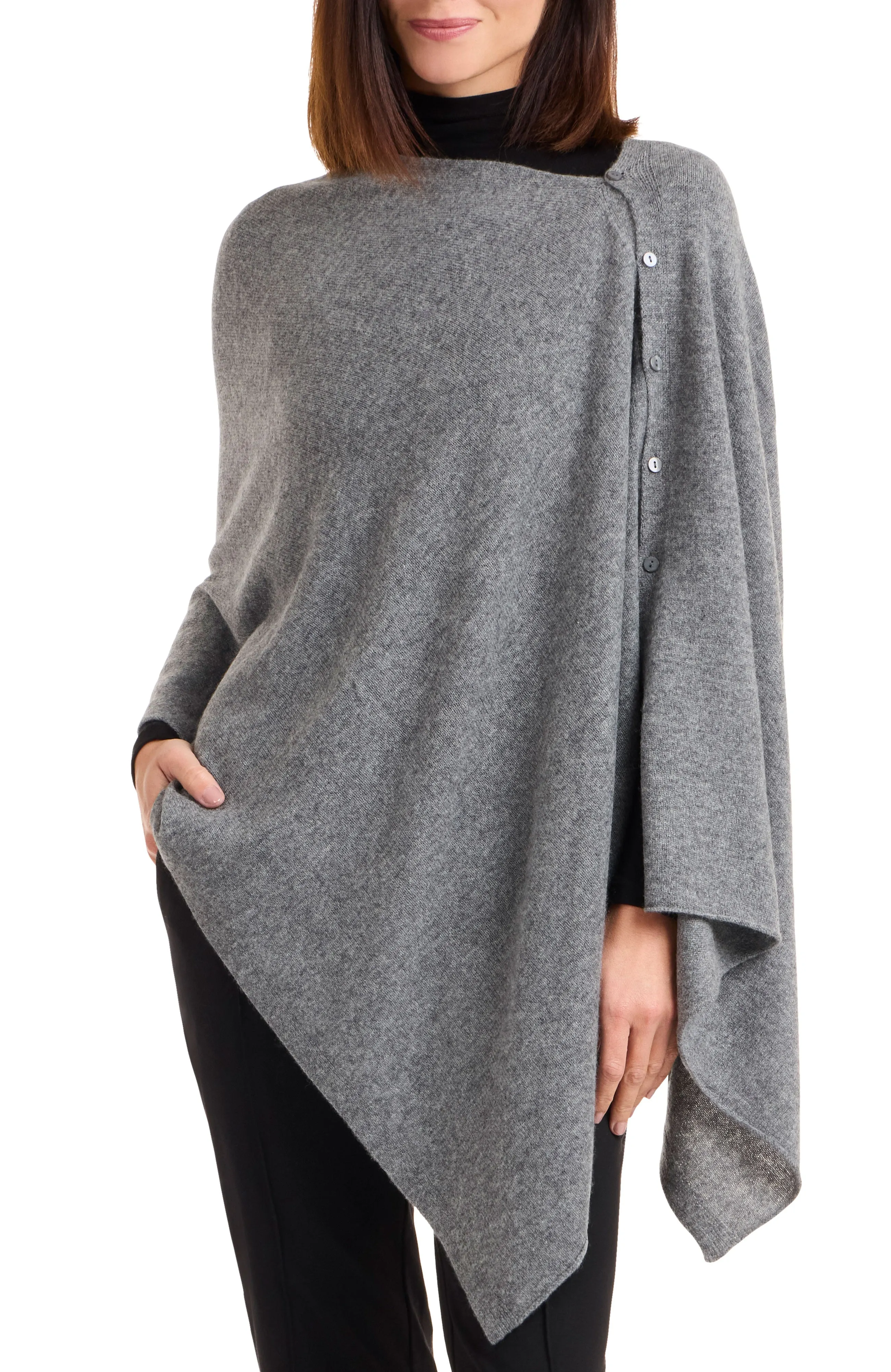 Cashmere Button Shoulder Poncho-Wrap