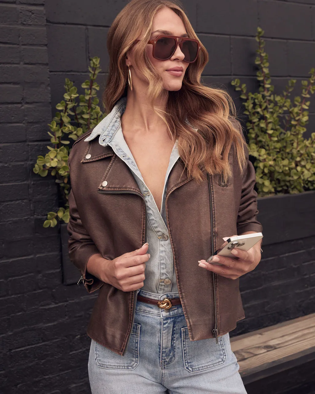 Casual Cool Distressed Leather Moto Jacket