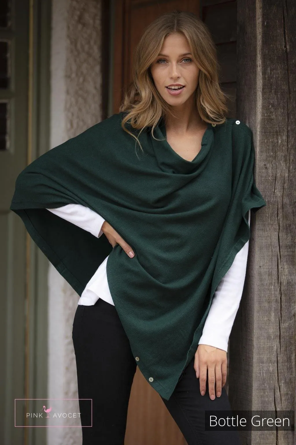 Classic Button Cashmere Poncho