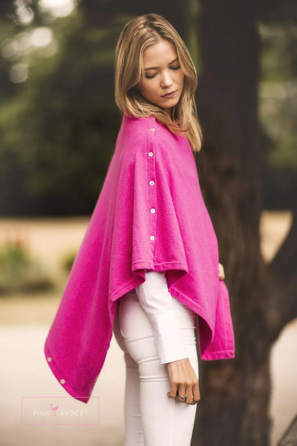 Classic Button Cashmere Poncho