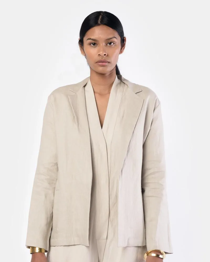 Coastal Blazer in Tan Linen