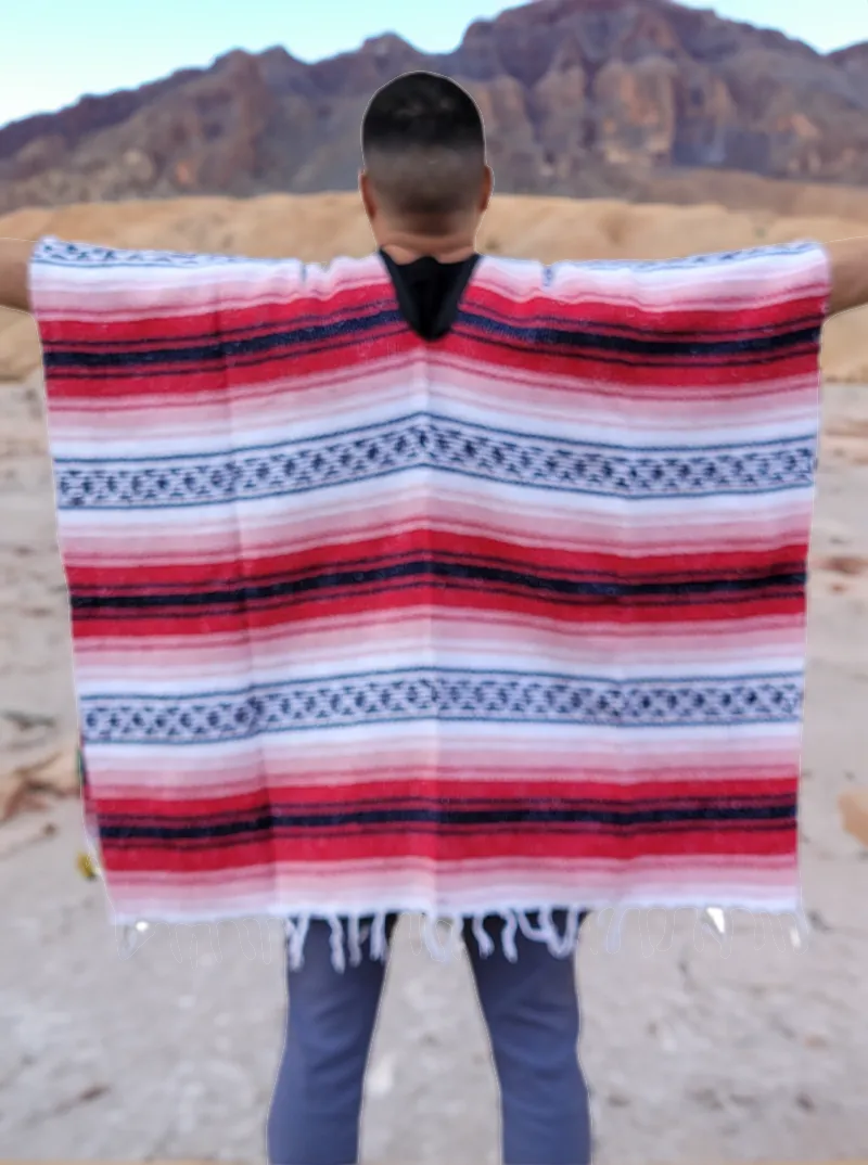 Colorful Mexican Poncho | Striped Poncho | Red