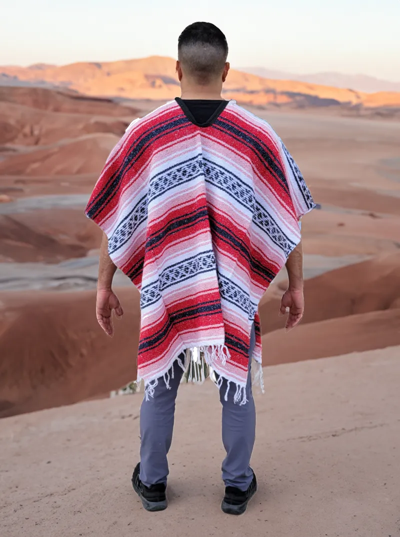 Colorful Mexican Poncho | Striped Poncho | Red