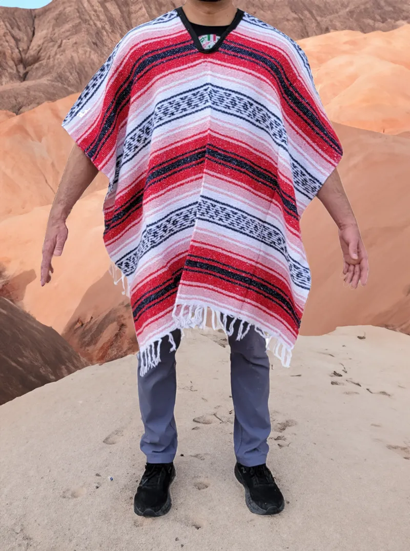 Colorful Mexican Poncho | Striped Poncho | Red