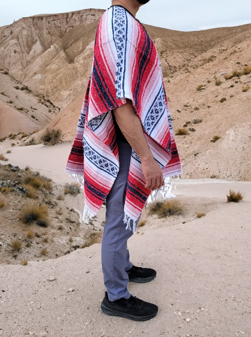 Colorful Mexican Poncho | Striped Poncho | Red