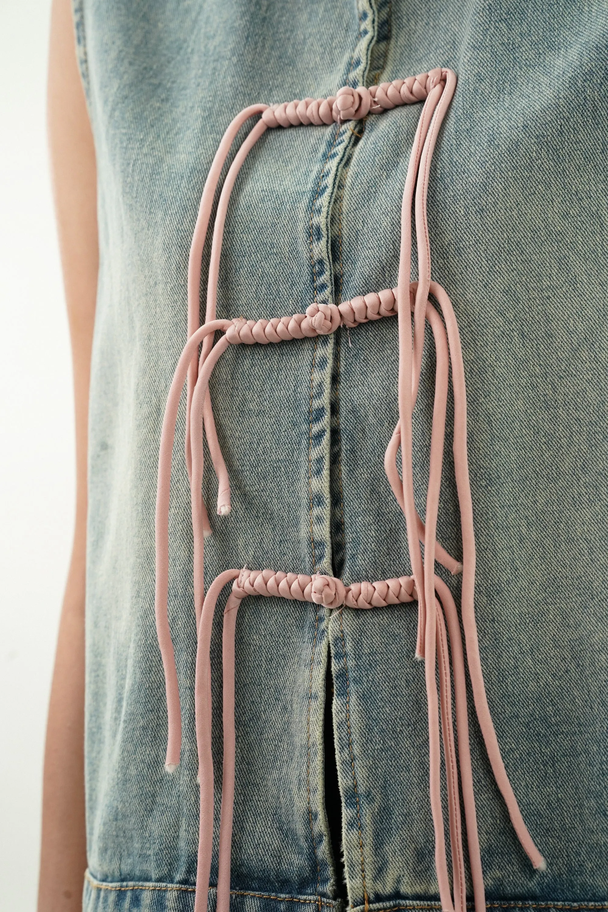 Denim Top with Satin Embroidered Yoke