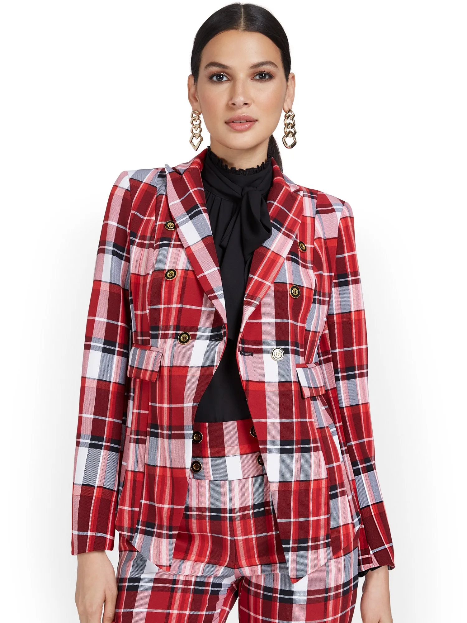 Double-Breasted Plaid Jacket