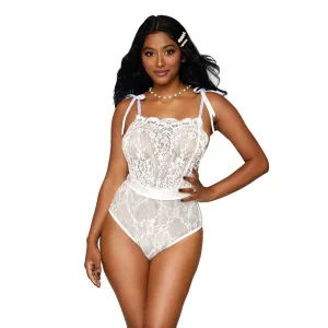 Dreamgirl Lingerie Eyelash lace, stretch lace and stretch mesh teddy White- 12917