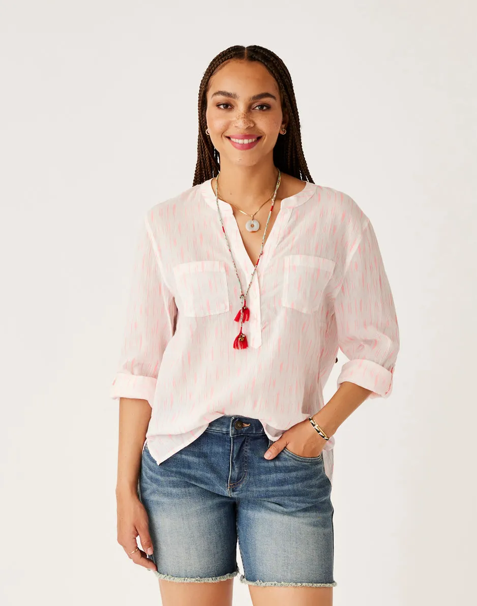 Dylan Gauze Shirt: Electric Coral Ikat