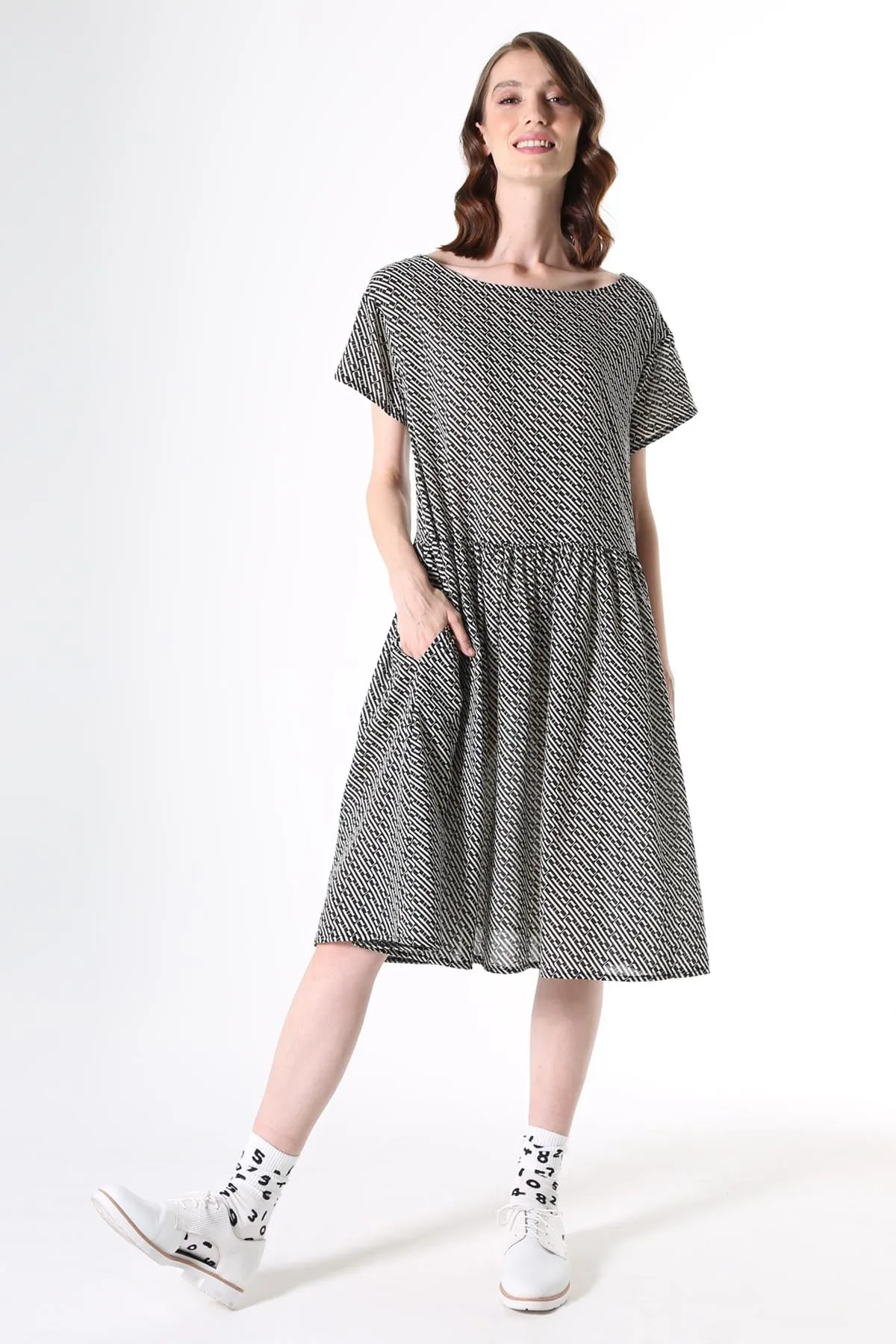 Escher Drop Waist Dress in Seersucker