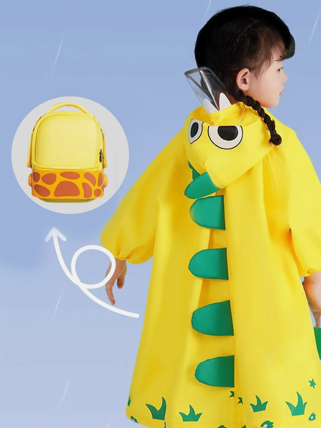 Fluorescent Yellow Dino Park Raincoat for Kids and Toddlers