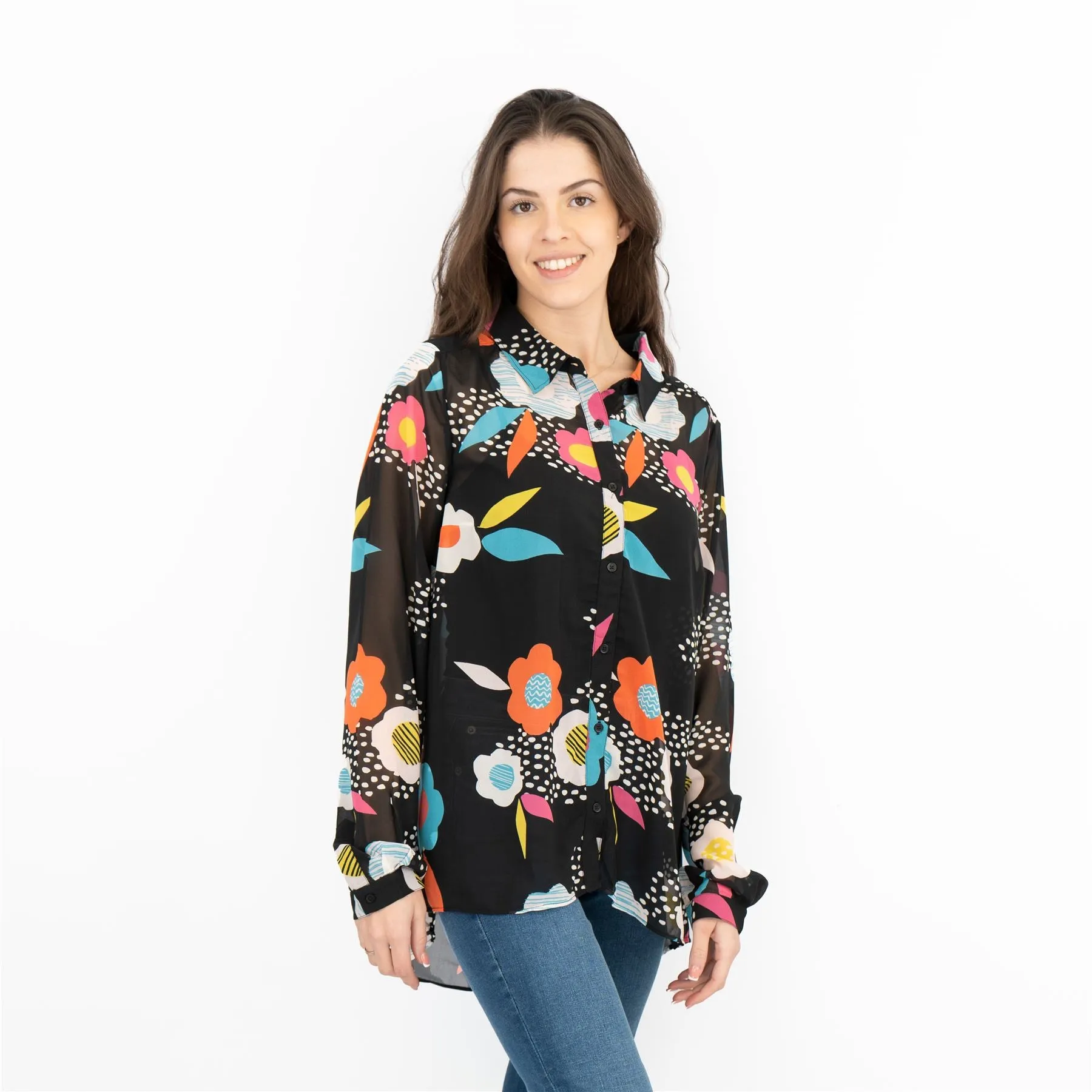 Frugi Bloom Black Floral Maternity Blouse Lightweight Relaxed Fit Button-Up Longline Tops