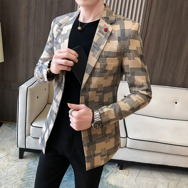 Geometric Pattern Cotton Blazer