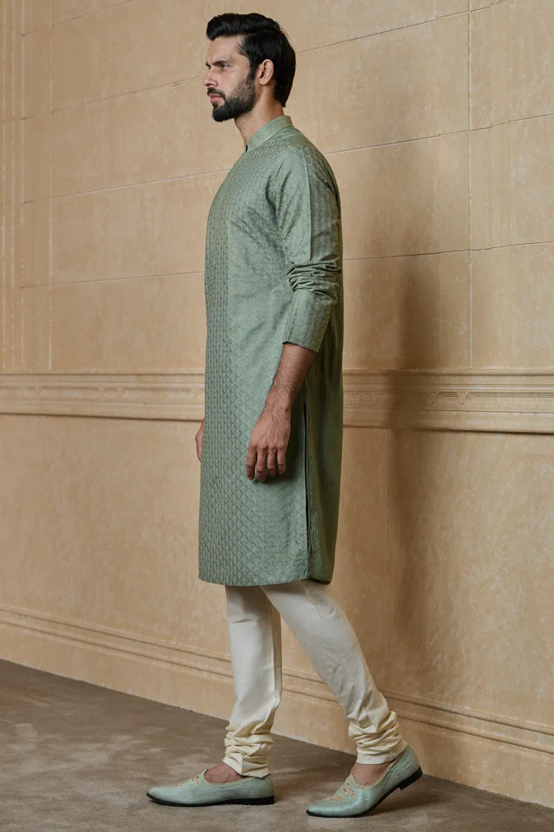 Green All Over Thread Embroidered Kurta Set