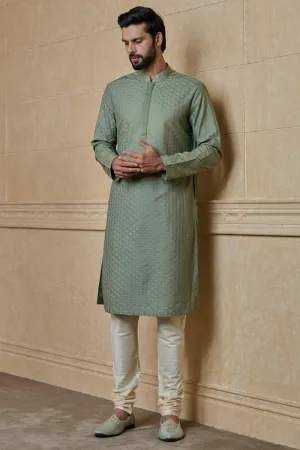 Green All Over Thread Embroidered Kurta Set