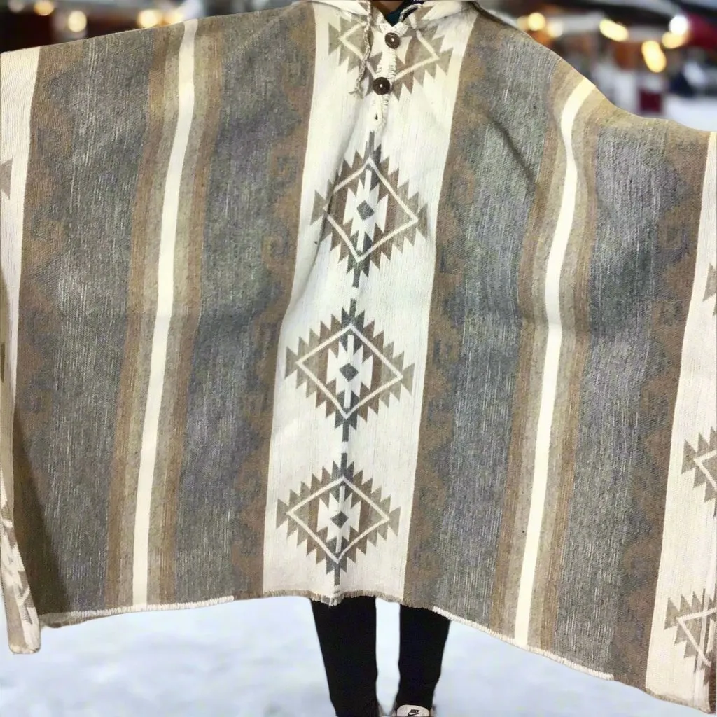 Grey and white AZTEC Wool Ponchos