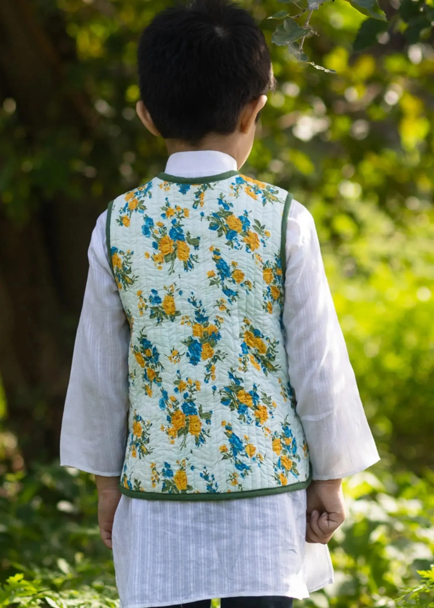 Ivy/Marigold Mustard/ White 100% Cotton Reversible Bundi Jacket Unisex (0-12 Years)