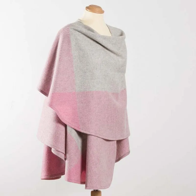 John Hanly Lambswool Cape | Pink Grey Block