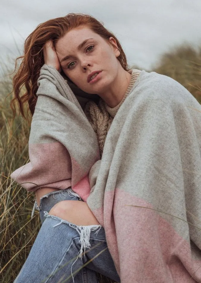 John Hanly Lambswool Cape | Pink Grey Block