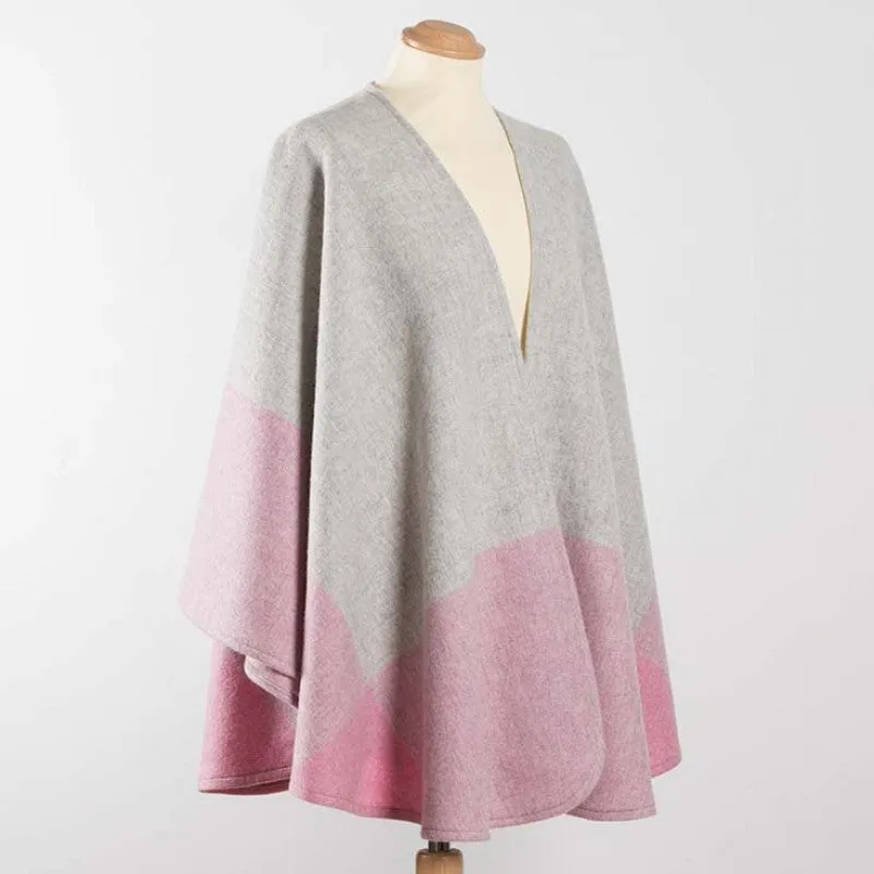 John Hanly Lambswool Cape | Pink Grey Block