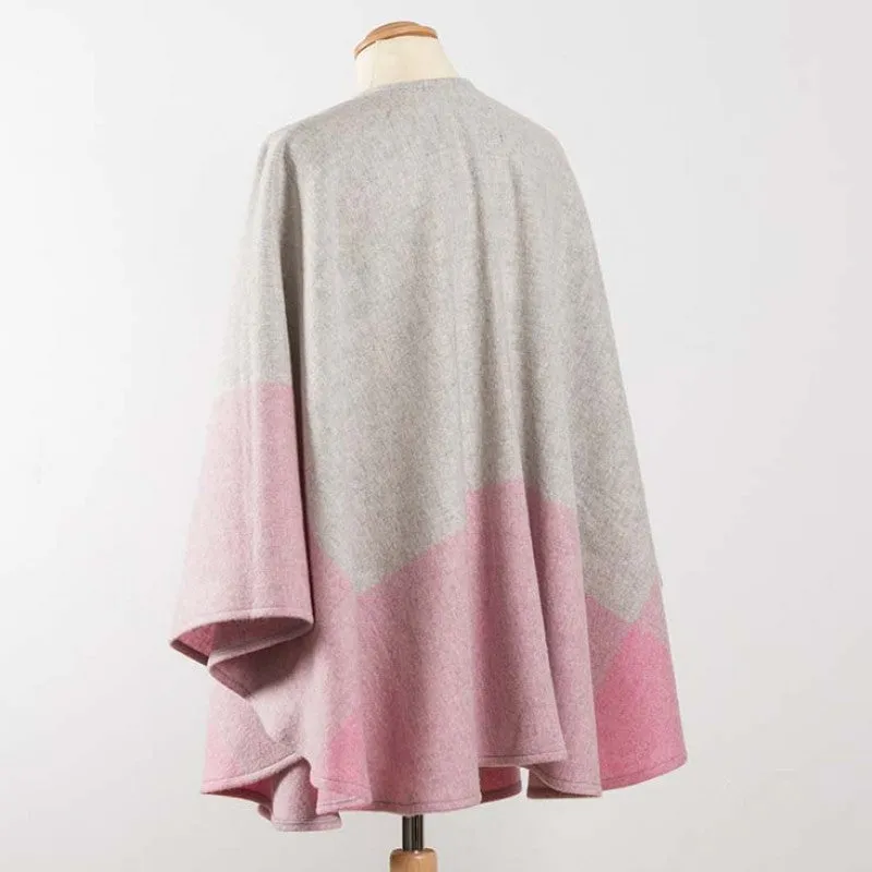 John Hanly Lambswool Cape | Pink Grey Block