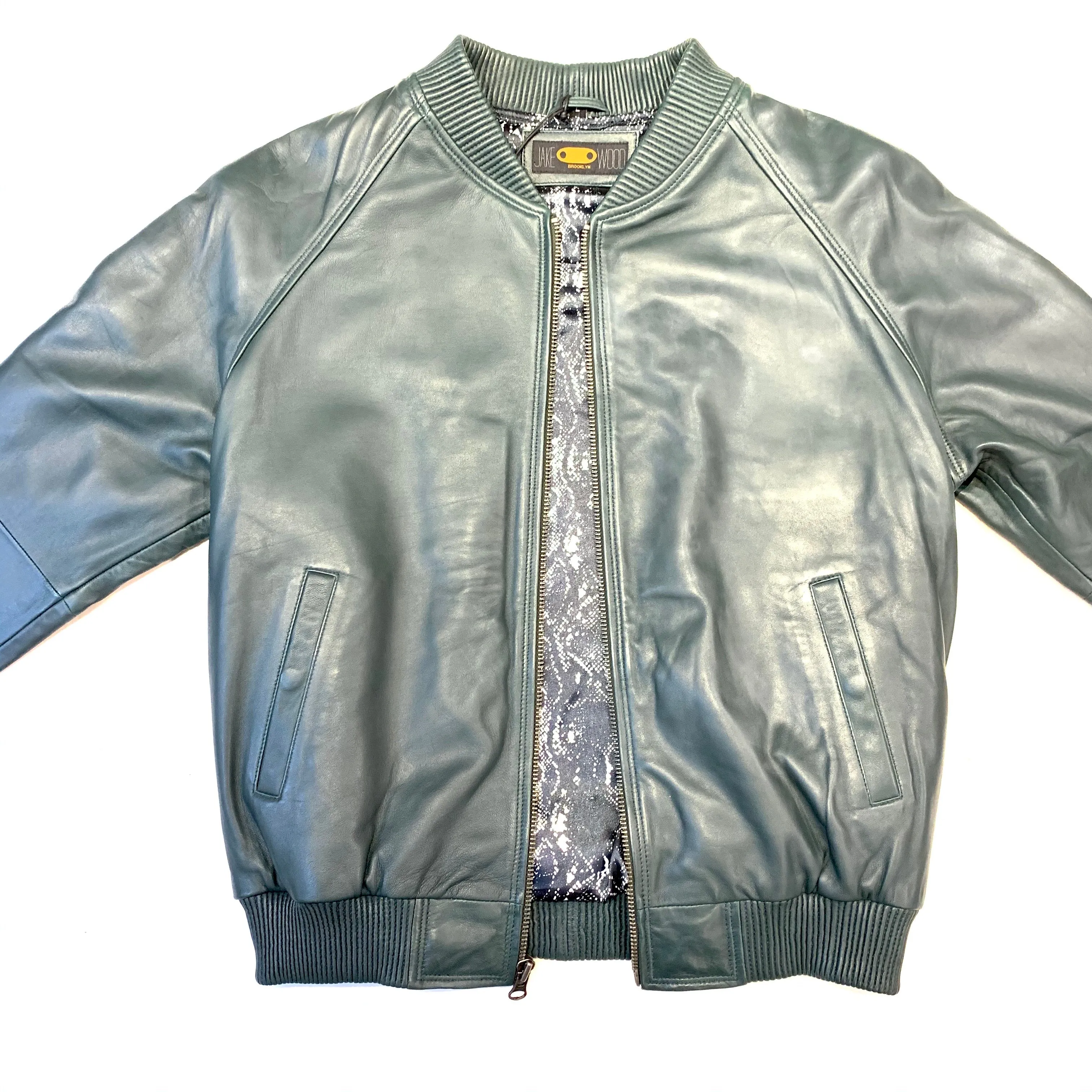 Kashani Forest Green Naked Lambskin Bomber Jacket