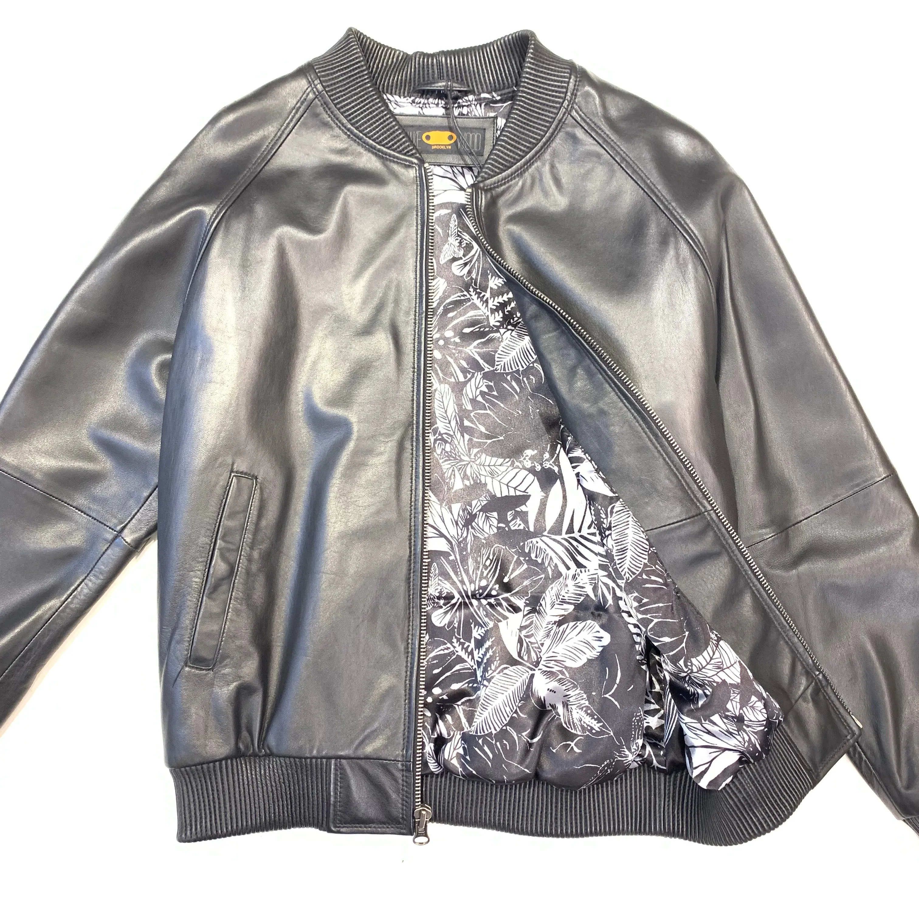 Kashani Jet Black Naked Lambskin Bomber Jacket