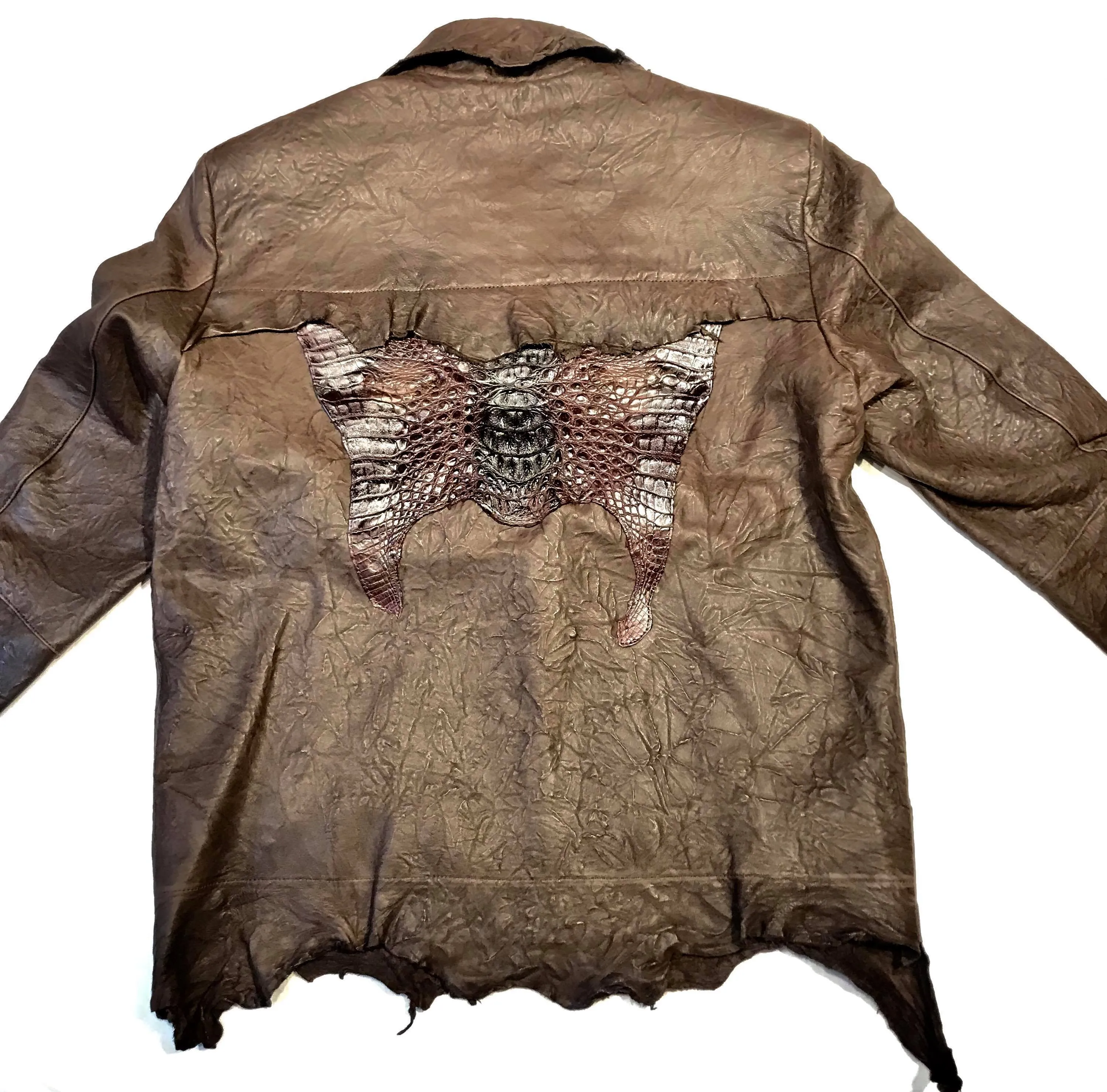 Kashani LUX Chocolate Raw Cut Alligator Lambskin Bomber Jacket