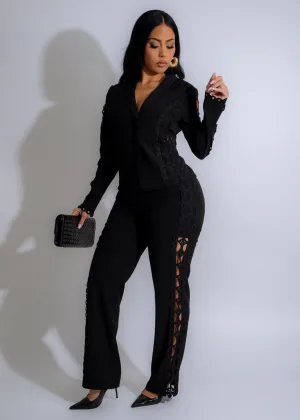 Lace Cutout Power Pant Set Black