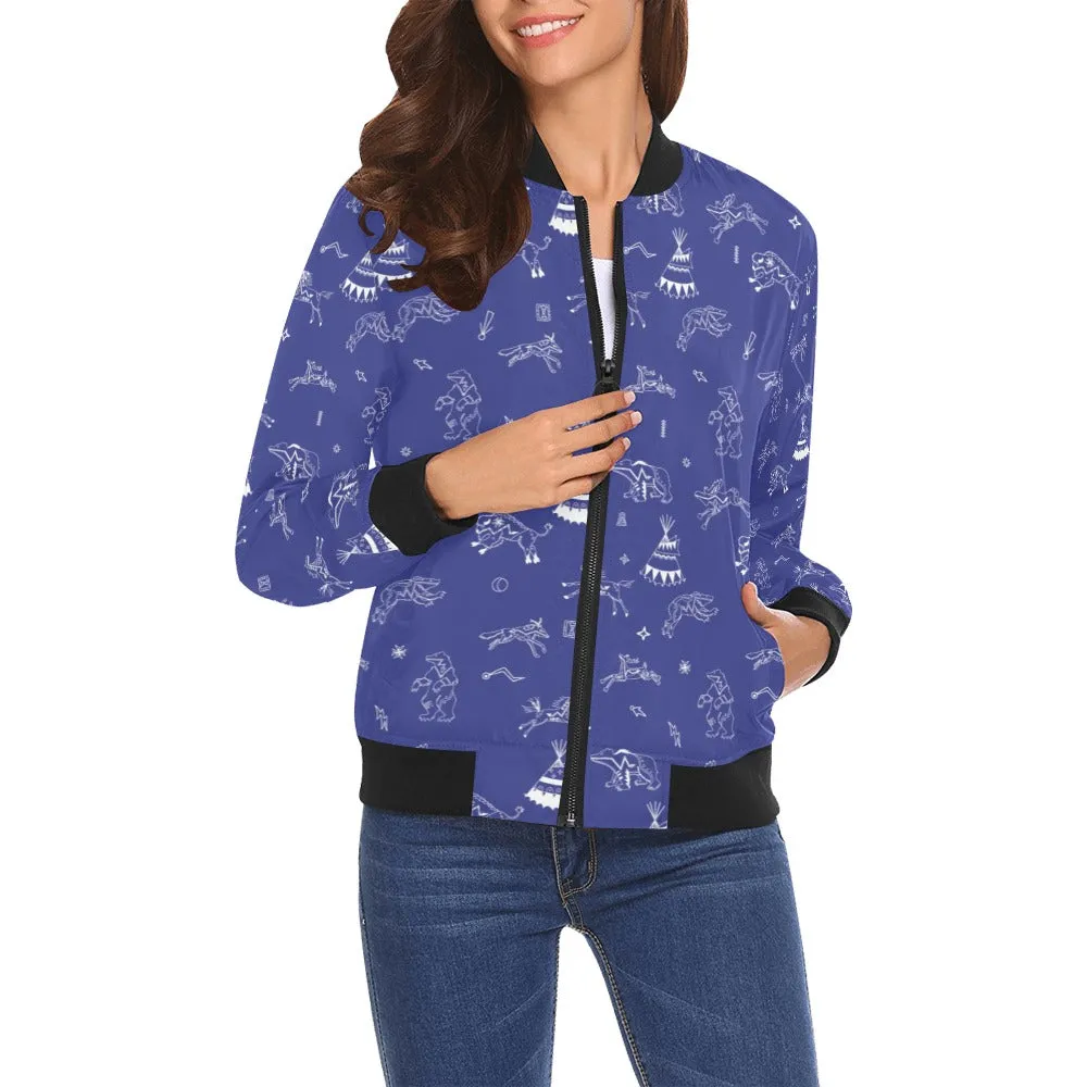 Ledger Dabbles Blue Bomber Jacket for Women