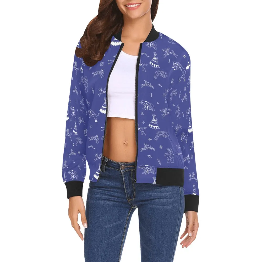 Ledger Dabbles Blue Bomber Jacket for Women